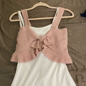Pink knit tank top ribbon tied